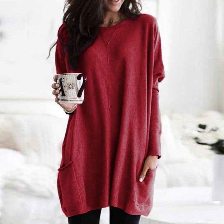 Pull tunique surdimensionné et confortable pour femme - Tricot à manches longues