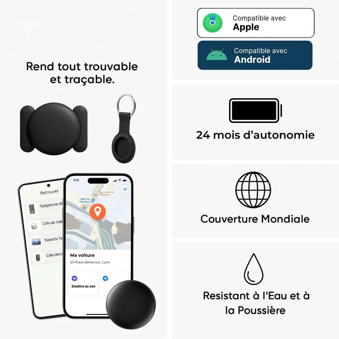 Traceur GPS Voiture Sans Abonnement iOS & Android Find My – Sécurité Antivol Sans Abonnement
