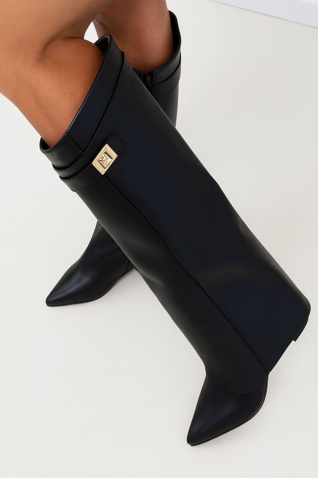 Bottes hautes pour femmes en cuir premium avec talon bloc