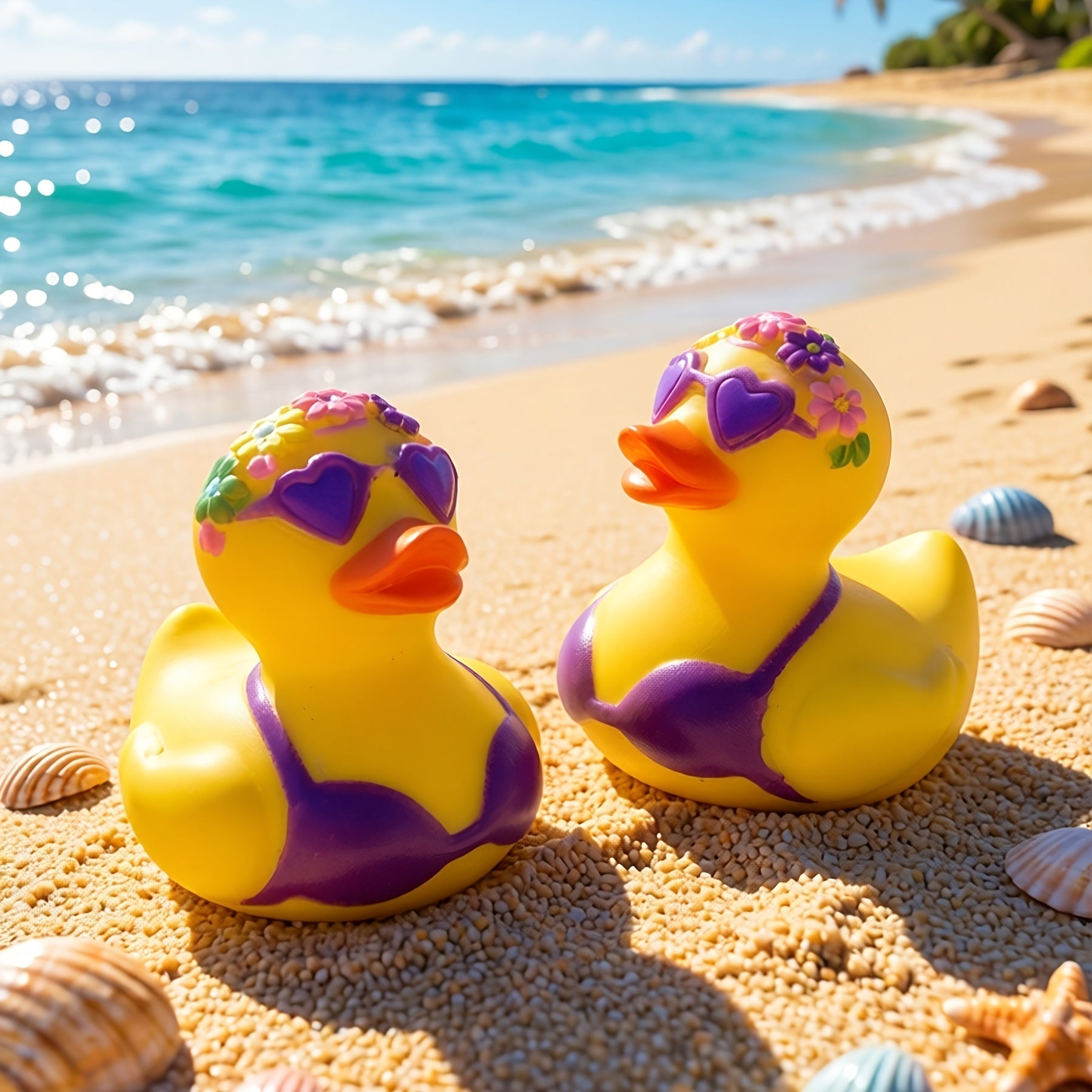 Canard en caoutchouc décoratif avec des fleurs et un bikini pour le bureau, la voiture ou la décoration de fête