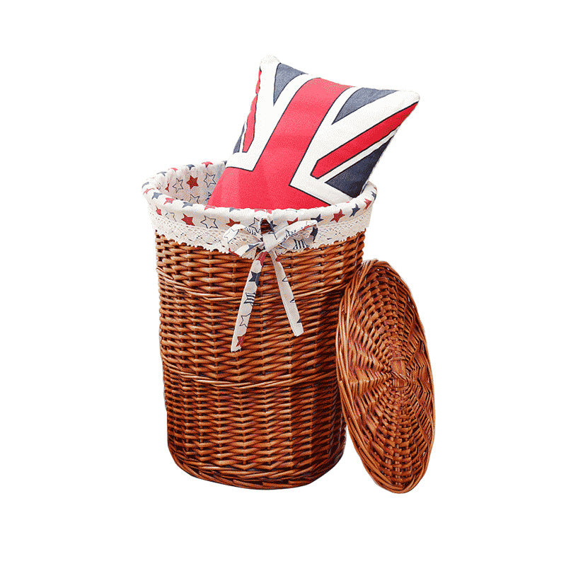Panier à linge pour femme en matériau naturel tressé avec doublure en tissu décoratif