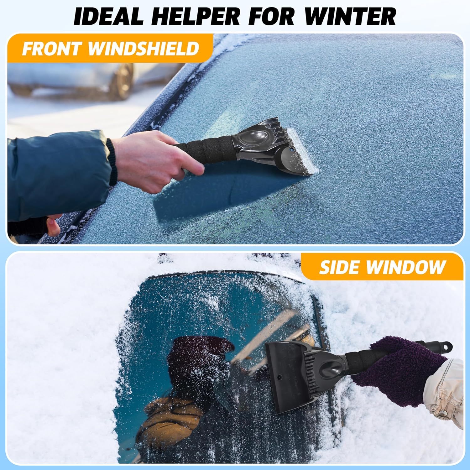 Grattoir à glace pour pare-brise (lot de 2) – Éliminateur de neige et givre Narsago
