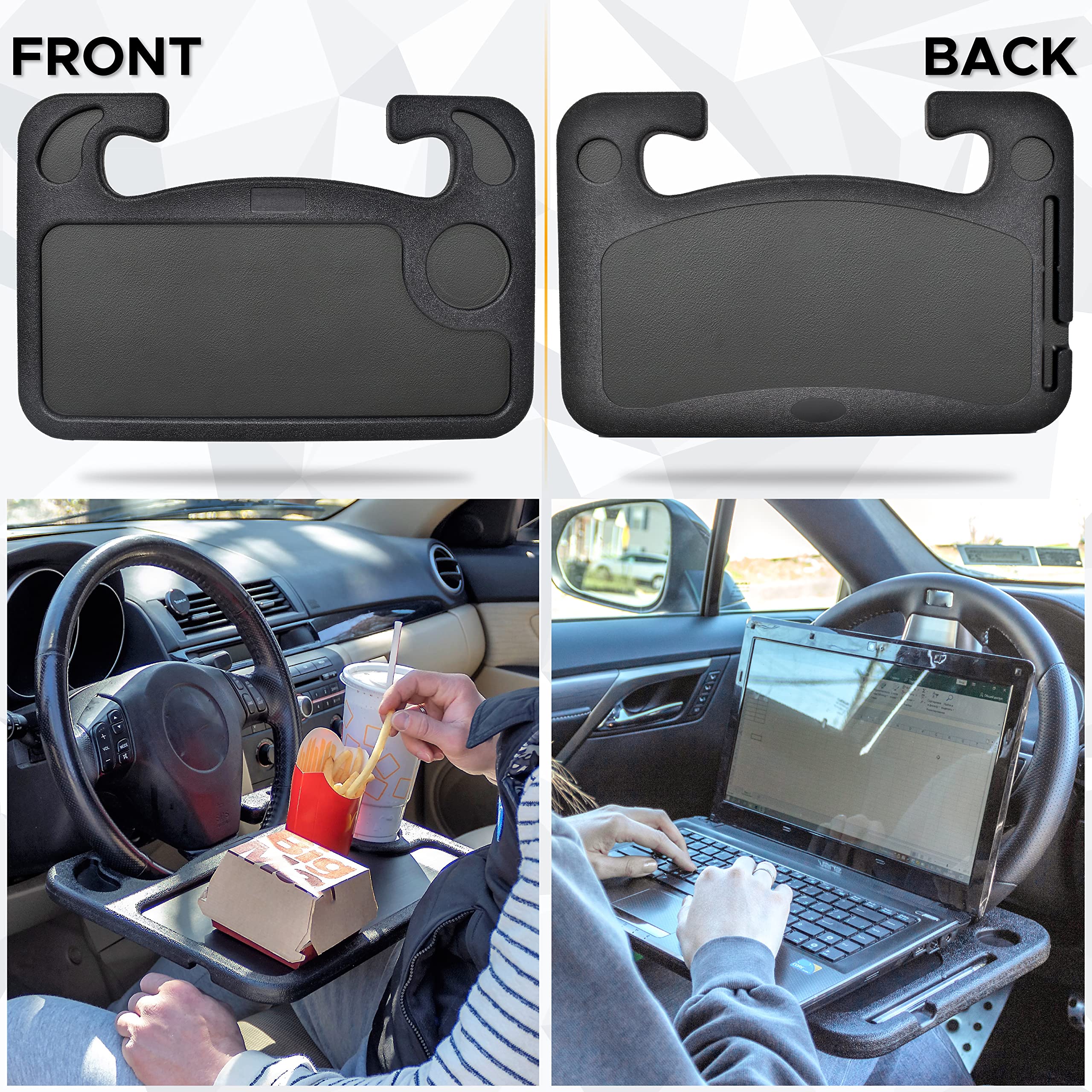 Narsago Bureau de Voiture 2 en 1 – Plateau de Volant pour Ordinateur Portable avec Porte-Stylo | Plateau Repas avec Porte-Gobelet | Accessoire de Voyage Polyvalent pour Voiture