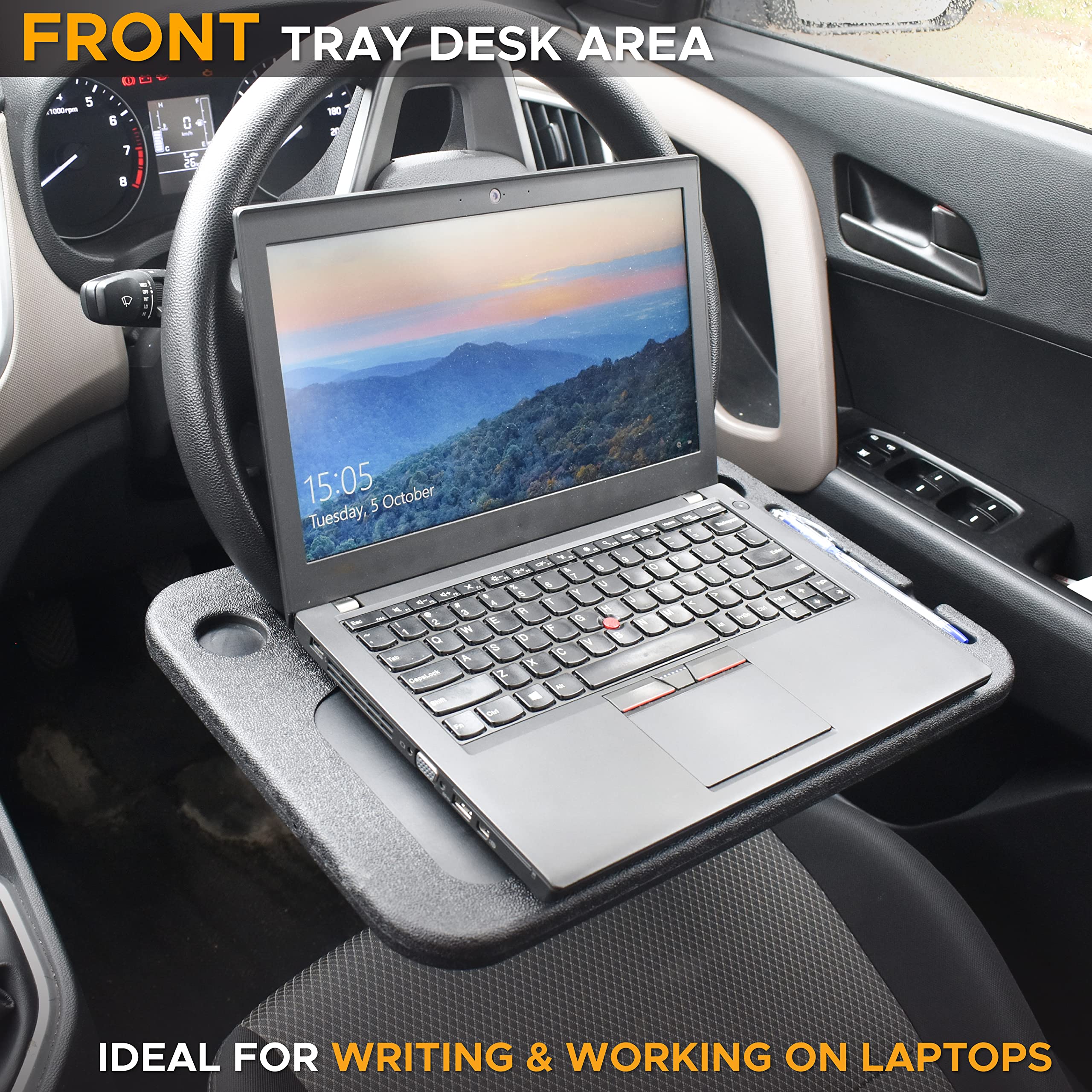 Narsago Bureau de Voiture 2 en 1 – Plateau de Volant pour Ordinateur Portable avec Porte-Stylo | Plateau Repas avec Porte-Gobelet | Accessoire de Voyage Polyvalent pour Voiture