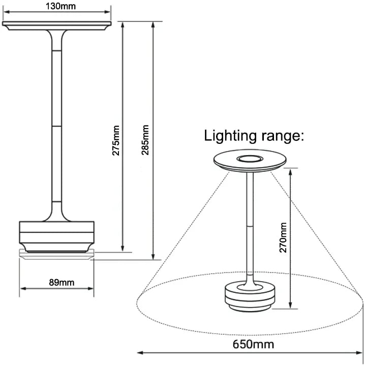 Lampe de table sans fil – Lampe de bureau étanche à intensité variable et rechargeable