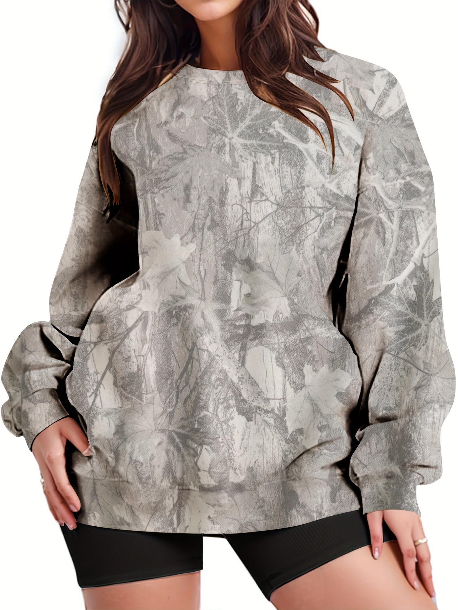 UrbanLeaf™ Sweat-shirt Oversize Camouflage pour Femme – Pull Loose à Manches Longues avec Poignets Côtelés