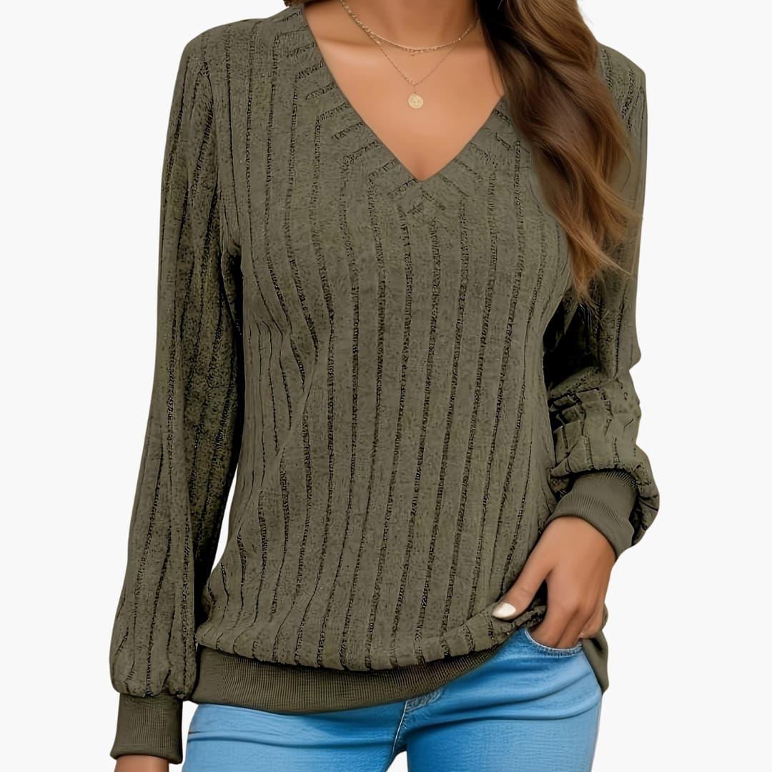 Pull femme à col en V et manches longues