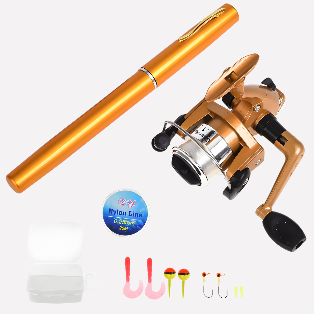 Mini canne à pêche + moulinet, stylo de poche mini télescopique