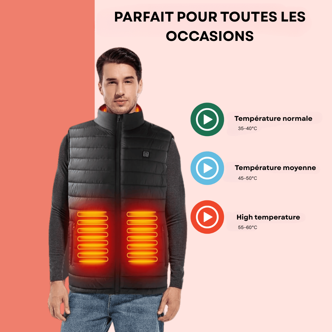 Gilet Chauffant Unisexe – Léger, Déperlant & 3 Niveaux de Température