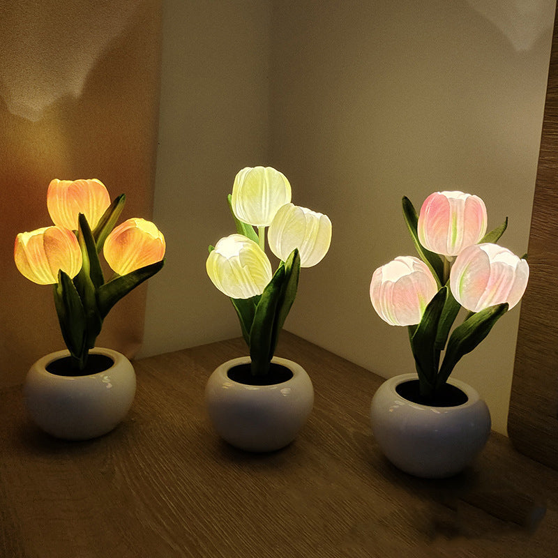 Lampe de table de chevet tulipe LED Lampe de table à fleurs