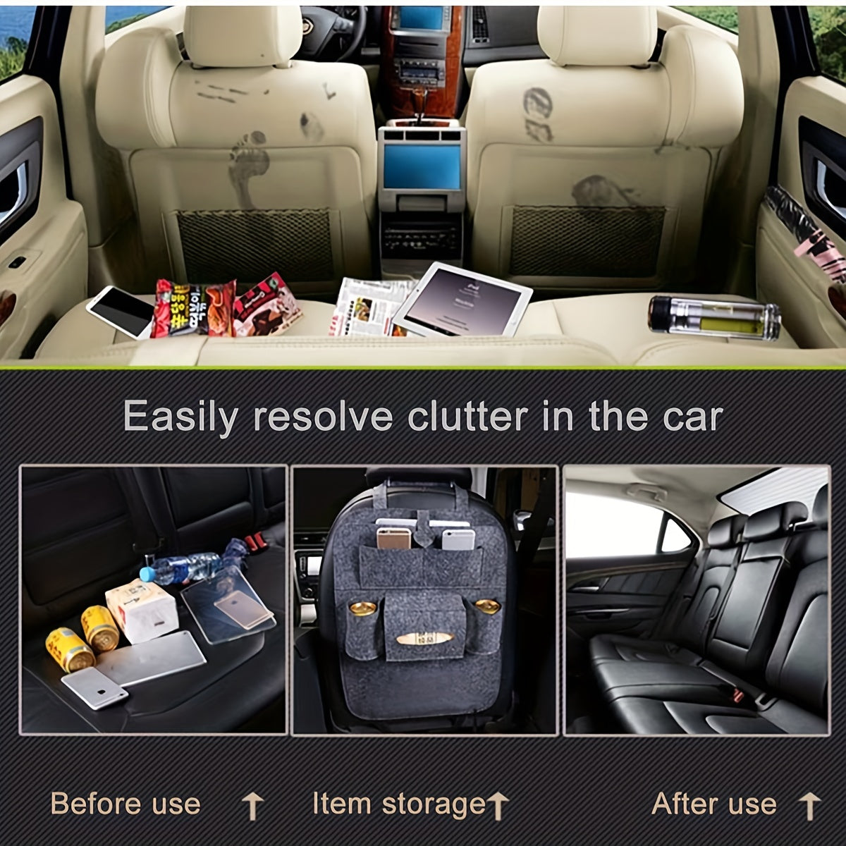 Organisateur de siège auto avec poches de rangement et porte-tablette pour le siège arrière
