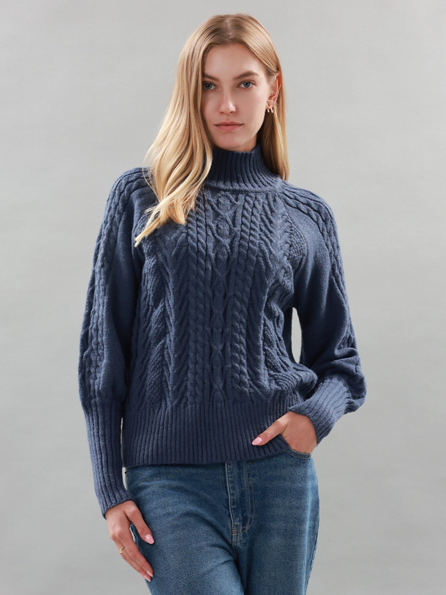Dames Gebreide Pullover met Halfhoge Kraag – Élégant et confortable