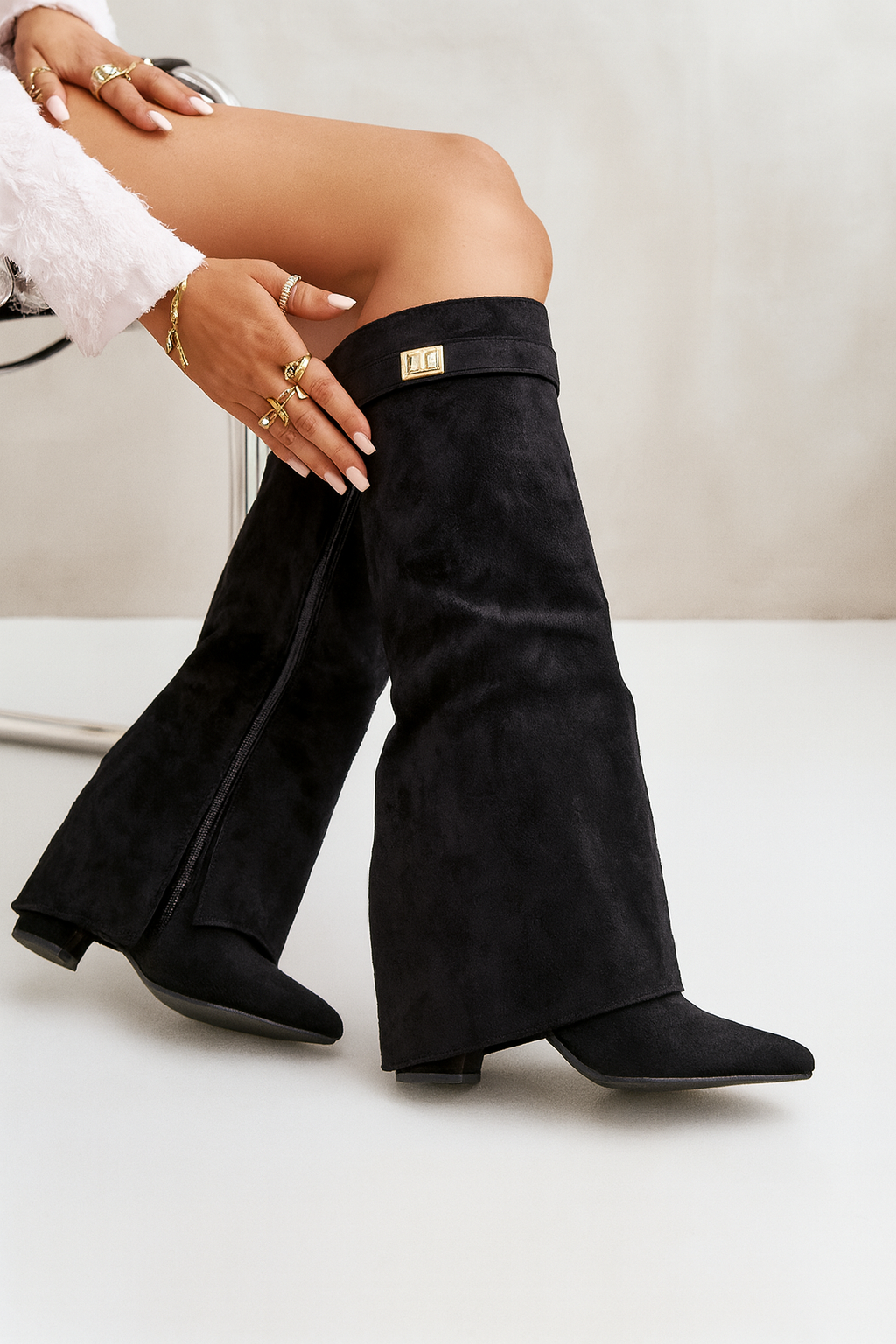 Bottes hautes pour femmes en cuir premium avec talon bloc