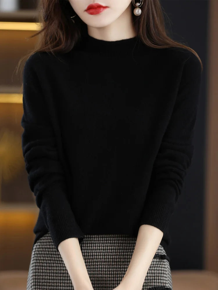 Pull Femme Classique Doux - Col Montant, Laine, Travail