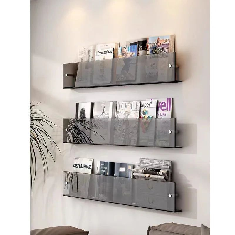 Étagère murale en acrylique ClearLine pour magazines – design transparent et durable, installation facile, disponible en 30/40/50 cm