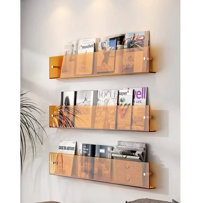 Étagère murale en acrylique ClearLine pour magazines – design transparent et durable, installation facile, disponible en 30/40/50 cm
