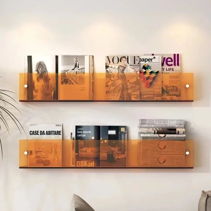 Étagère murale en acrylique ClearLine pour magazines – design transparent et durable, installation facile, disponible en 30/40/50 cm