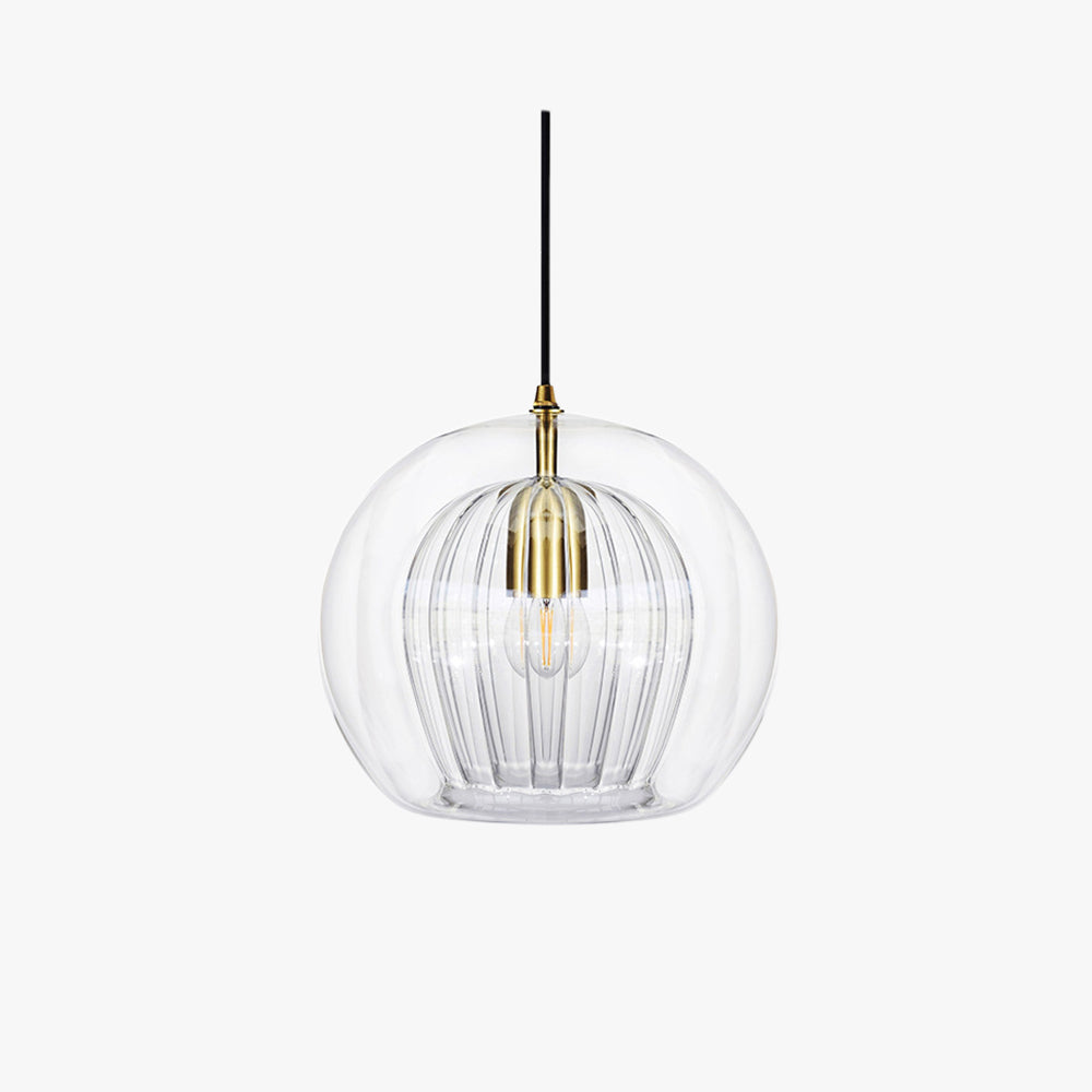 Lampe suspendue en verre moderne | Conception de globe nervuré ambre