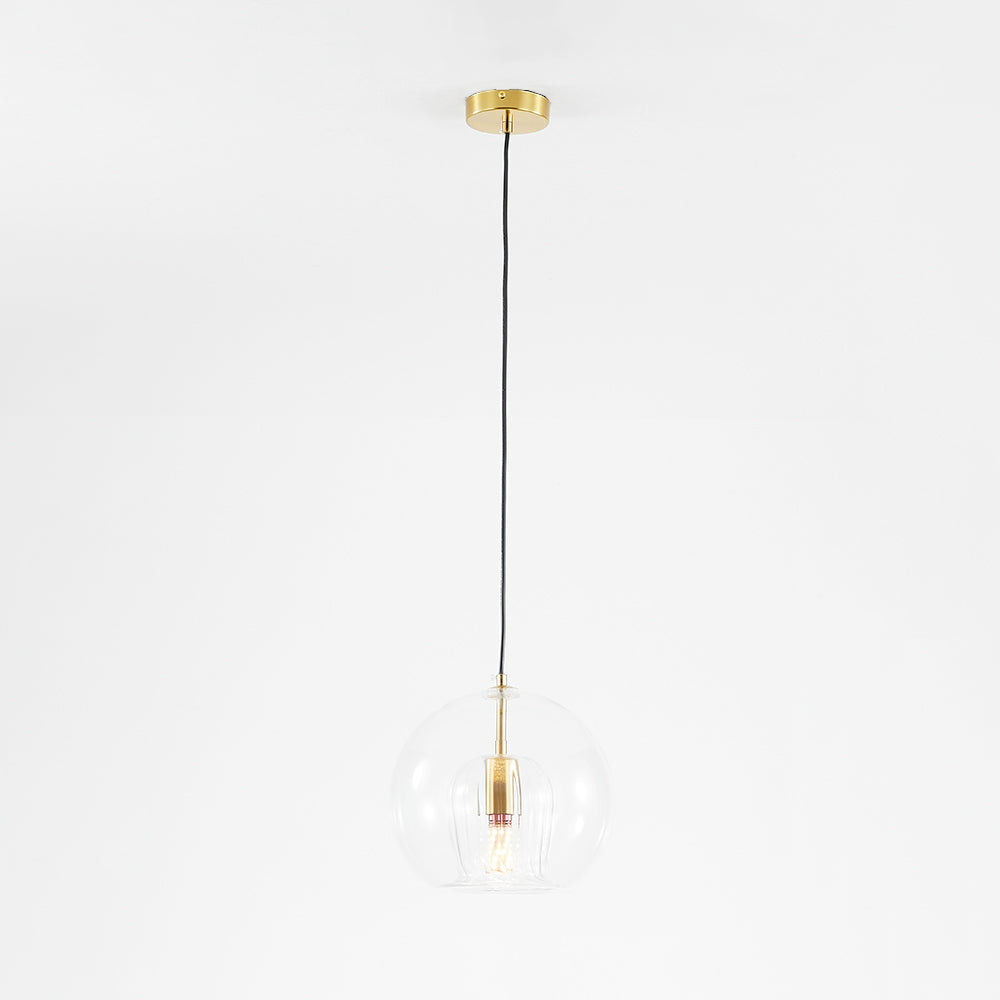 Lampe suspendue en verre moderne | Conception de globe nervuré ambre