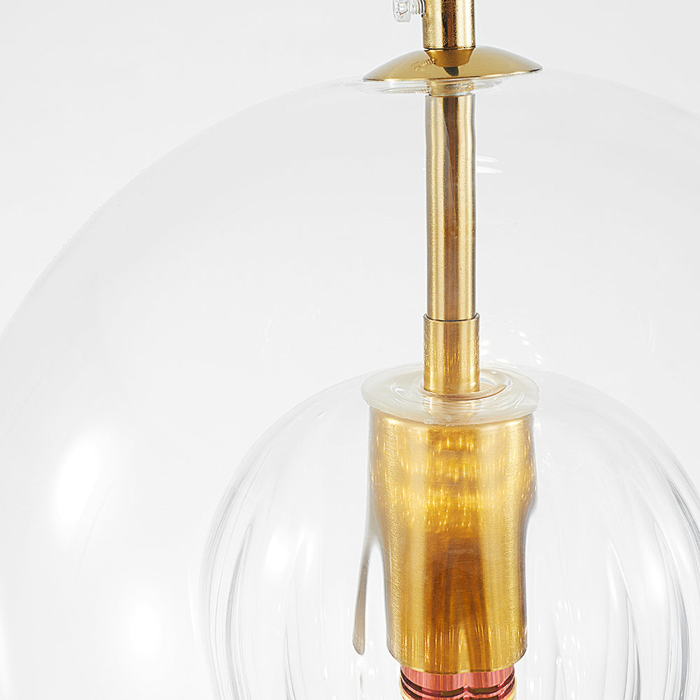 Lampe suspendue en verre moderne | Conception de globe nervuré ambre