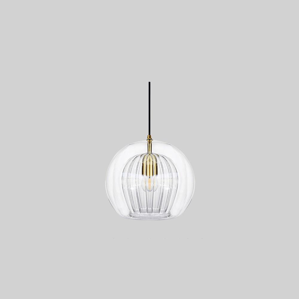 Lampe suspendue en verre moderne | Conception de globe nervuré ambre