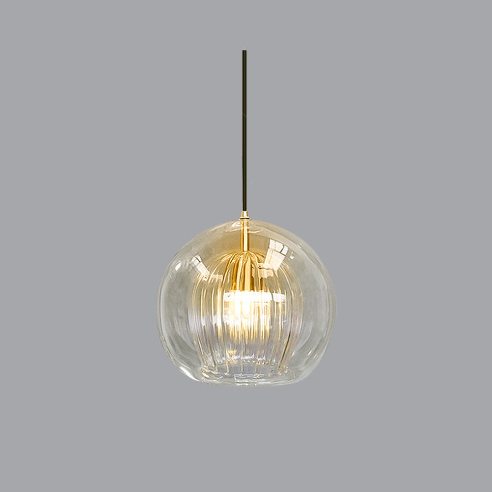 Lampe suspendue en verre moderne | Conception de globe nervuré ambre