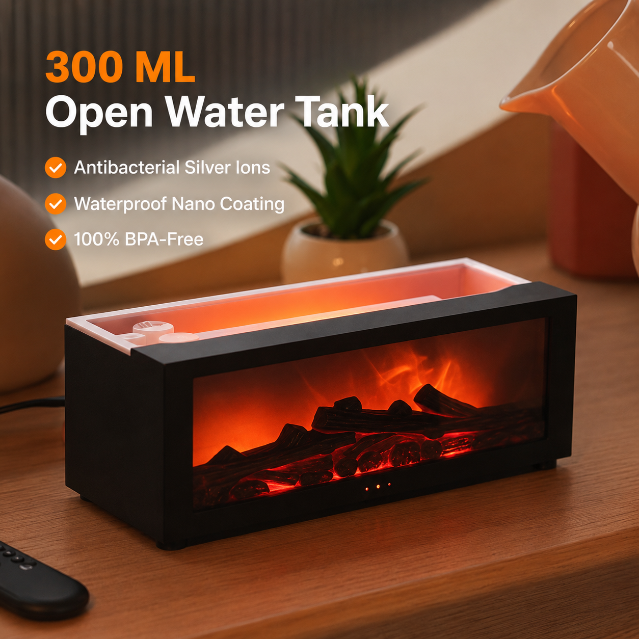 Diffuseur d'arômes à effet flamme — flamme 3D de vapeur d'eau et effet braises