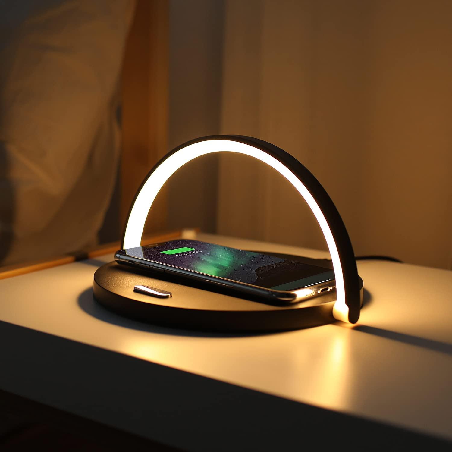 Lampe de chevet avec chargeur sans fil, lampe de chevet sans fil avec charge rapide Qi 10W, lampe de chevet LED à intensité variable
