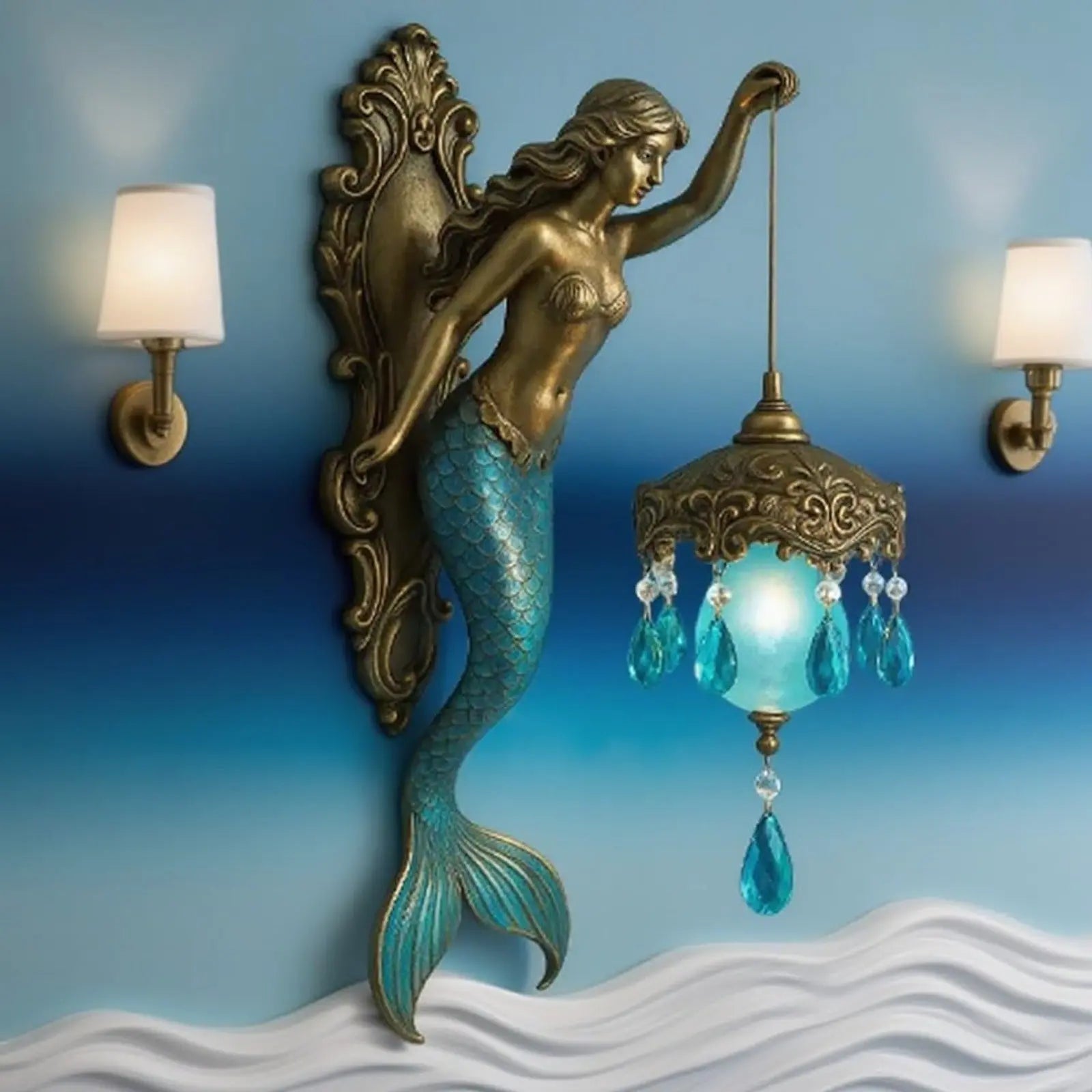 Scanto | Applique murale sirène baroque élégante – Éclairage mural artistique maritime pour pièces atmosphériques