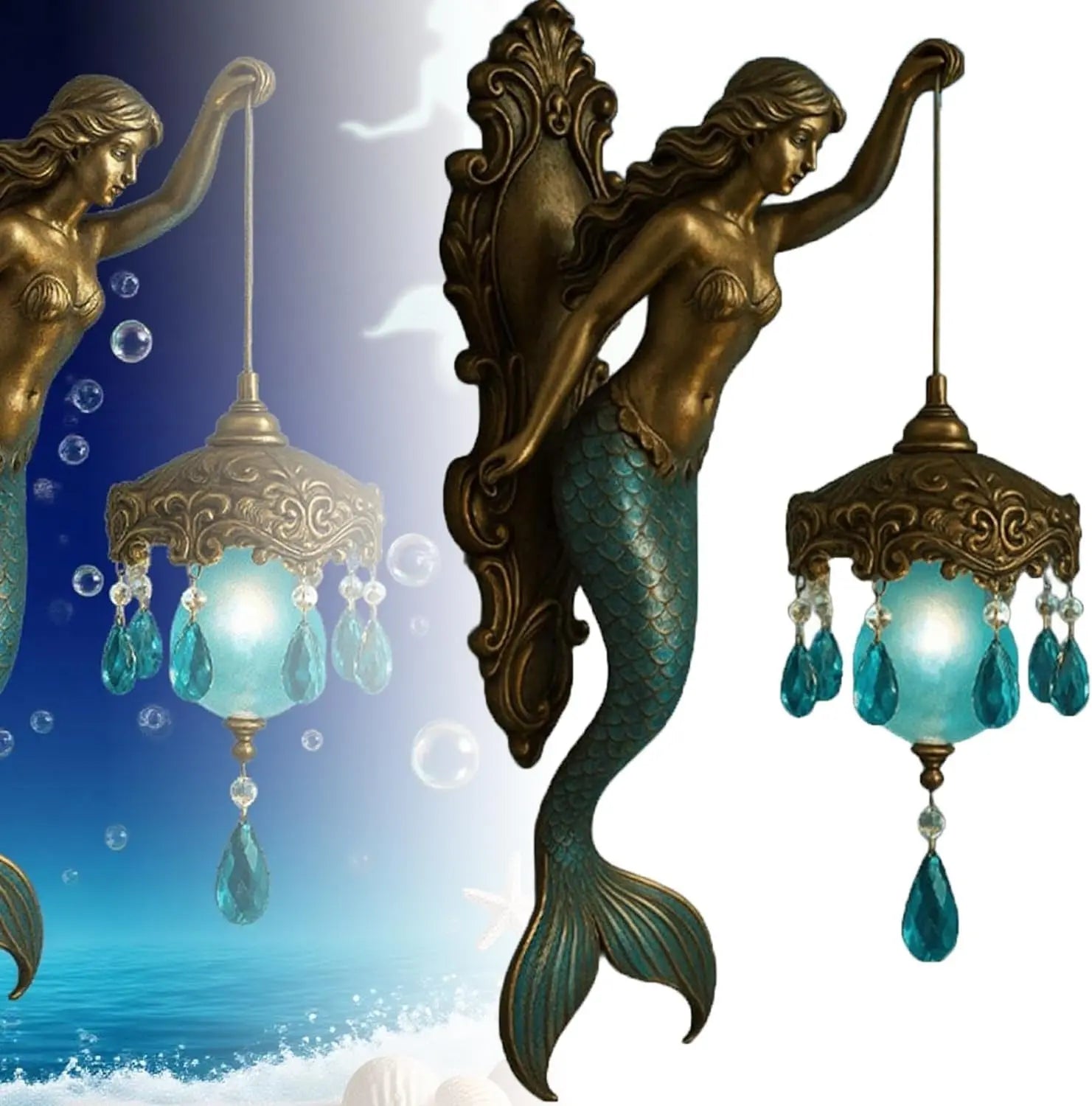 Scanto | Applique murale sirène baroque élégante – Éclairage mural artistique maritime pour pièces atmosphériques