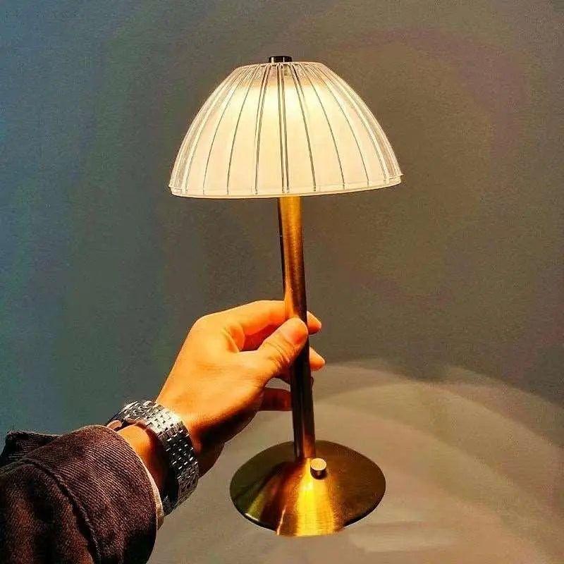 Lampe de chevet LED sans fil, dôme acrylique doré, tactile, 3 couleurs, batterie 2000 mAh