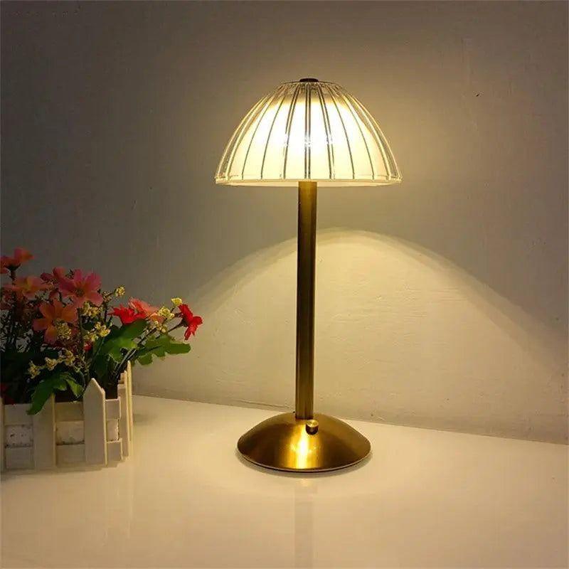Lampe de chevet LED sans fil, dôme acrylique doré, tactile, 3 couleurs, batterie 2000 mAh