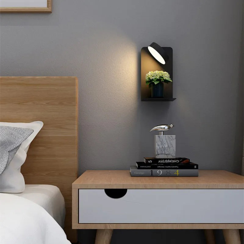 Applique murale moderne | Lampe de chevet LED avec étagère de chargement USB