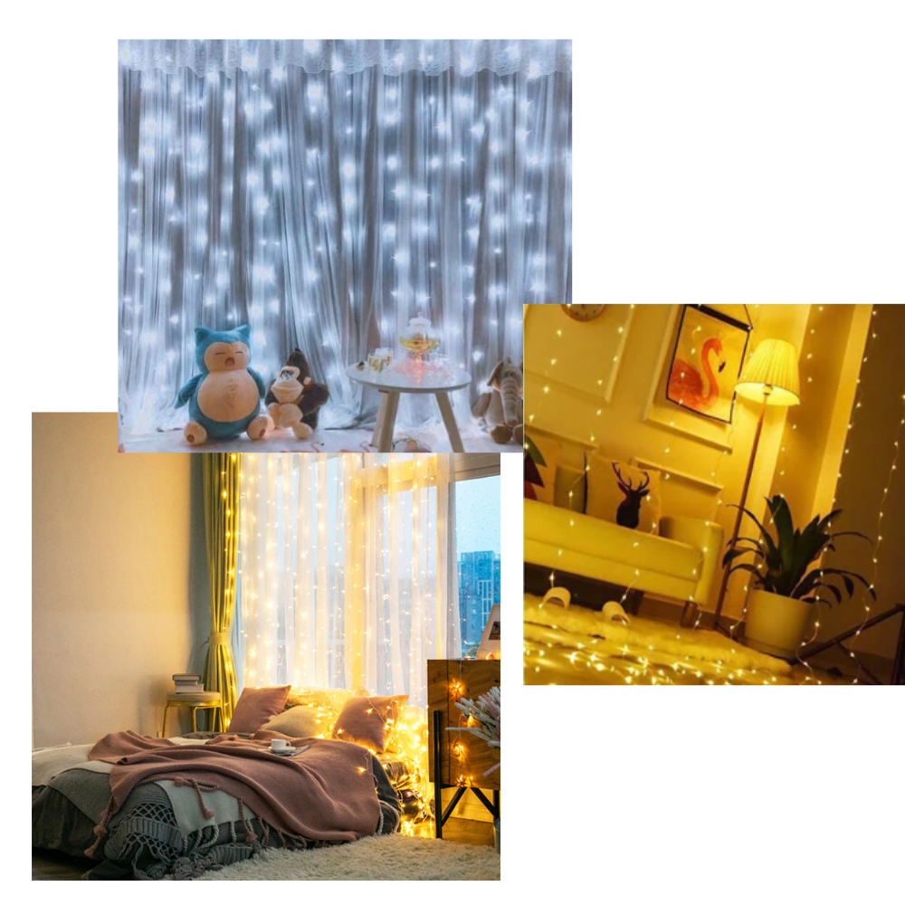 Rideau à guirlandes lumineuses avec télécommande