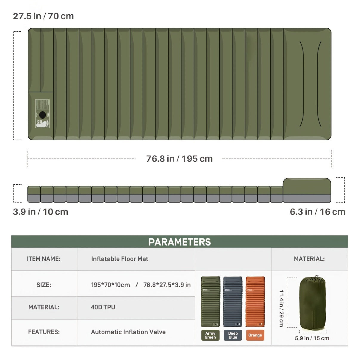 Matelas de camping gonflable avec pompe à pied intégrée et design compact