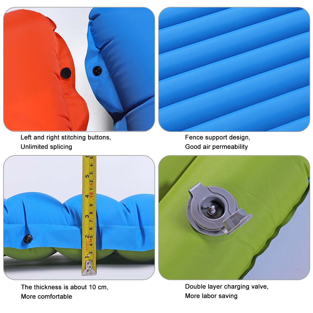 Matelas de camping gonflable avec pompe à pied intégrée et design compact