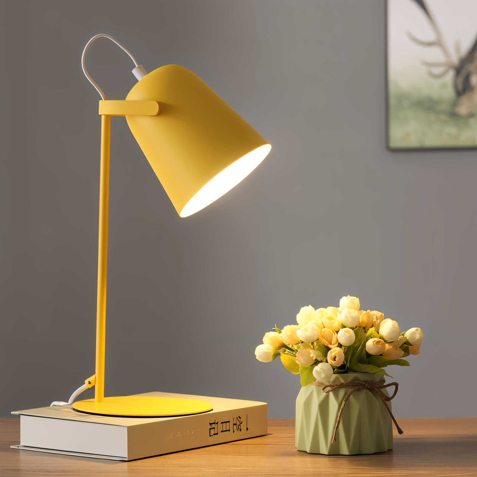 Lampe de bureau Macaron – Lampe de table réglable jaune nordique pour lire et étudier