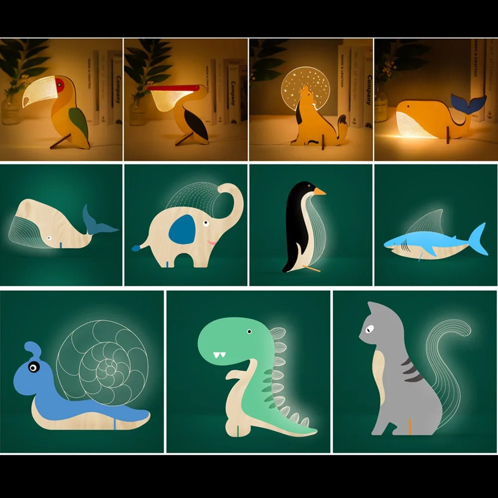 Charmantes lampes de chevet LED en bois avec animaux