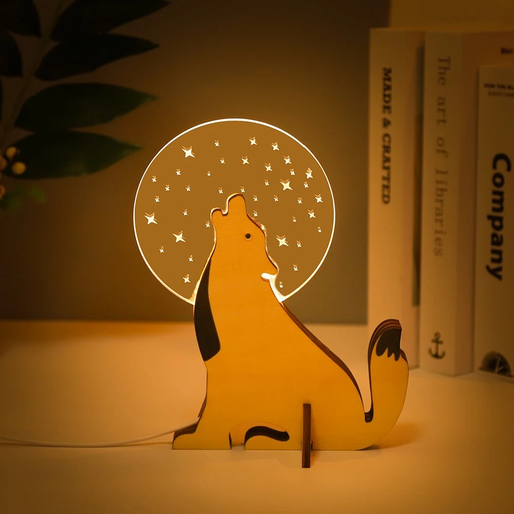 Charmantes lampes de chevet LED en bois avec animaux