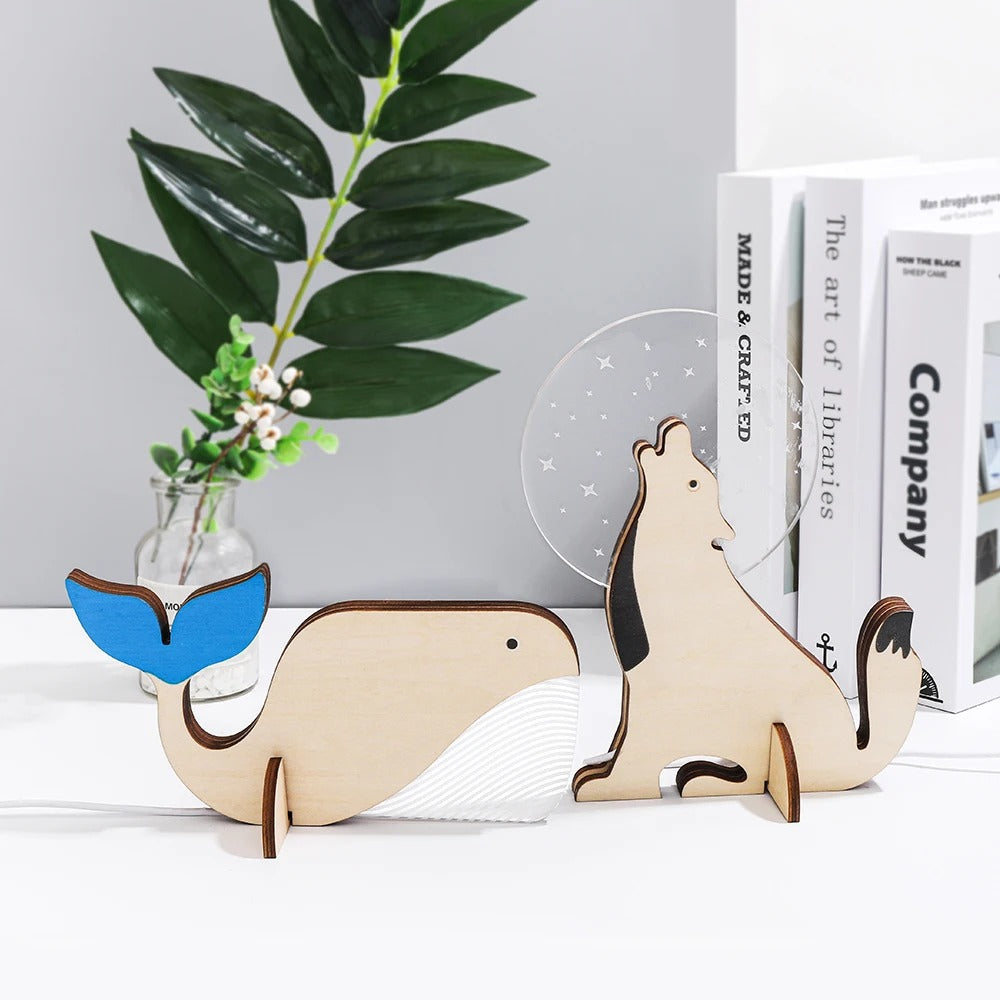 Charmantes lampes de chevet LED en bois avec animaux