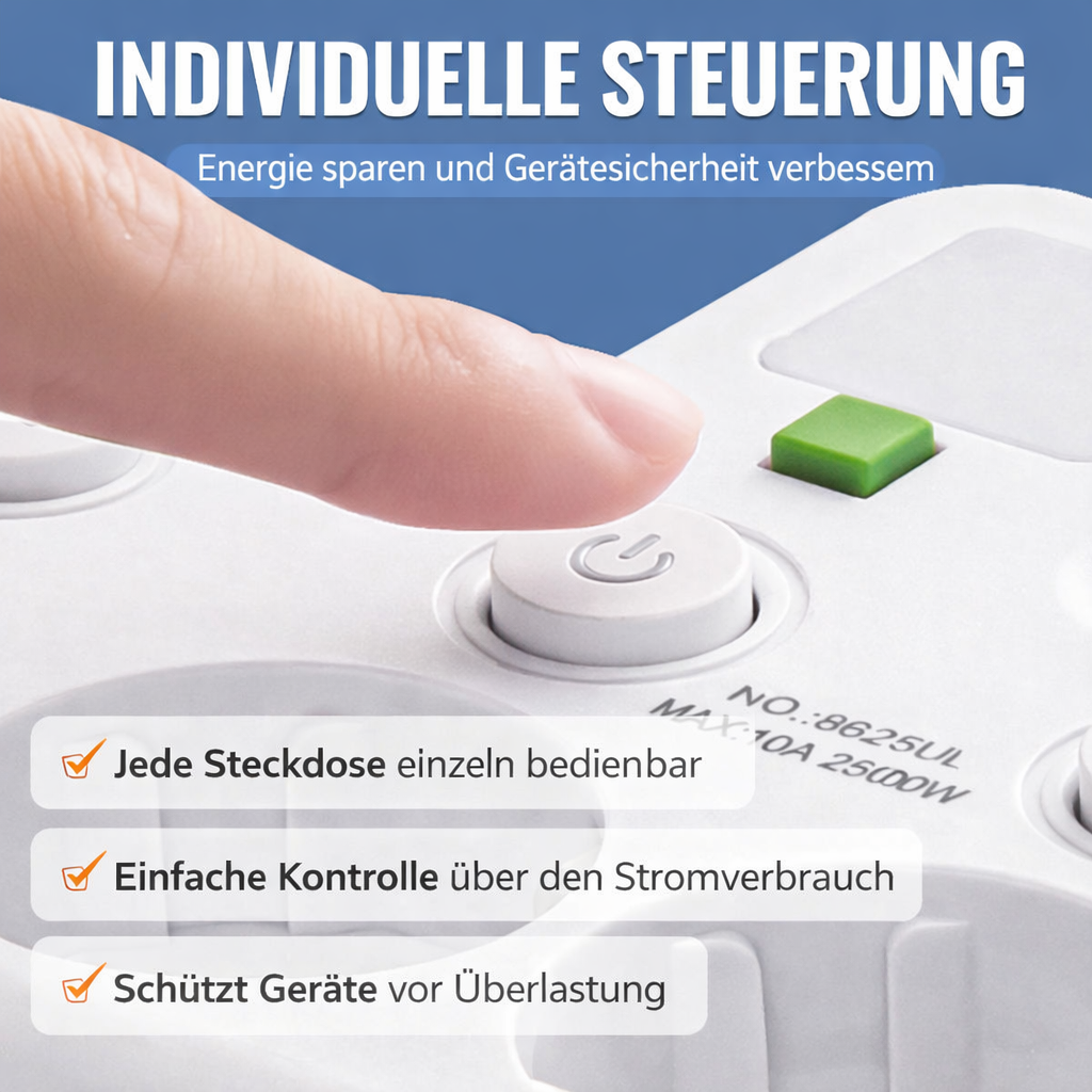Multiprise avec ports USB, interrupteurs individuels et veilleuse