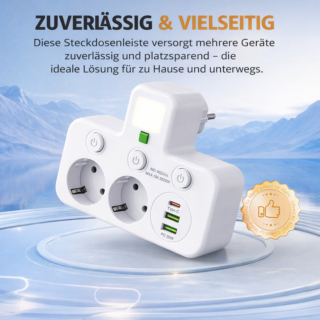 Multiprise avec ports USB, interrupteurs individuels et veilleuse