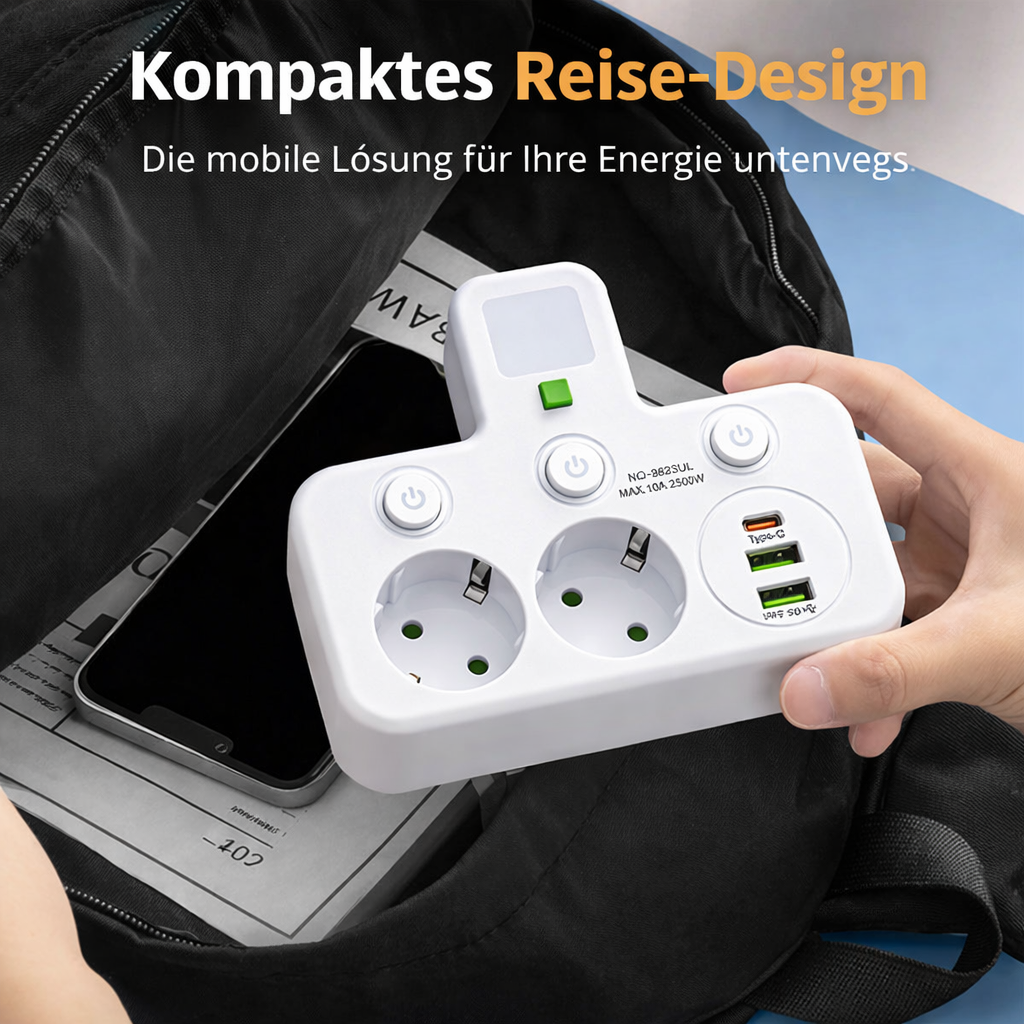 Multiprise avec ports USB, interrupteurs individuels et veilleuse