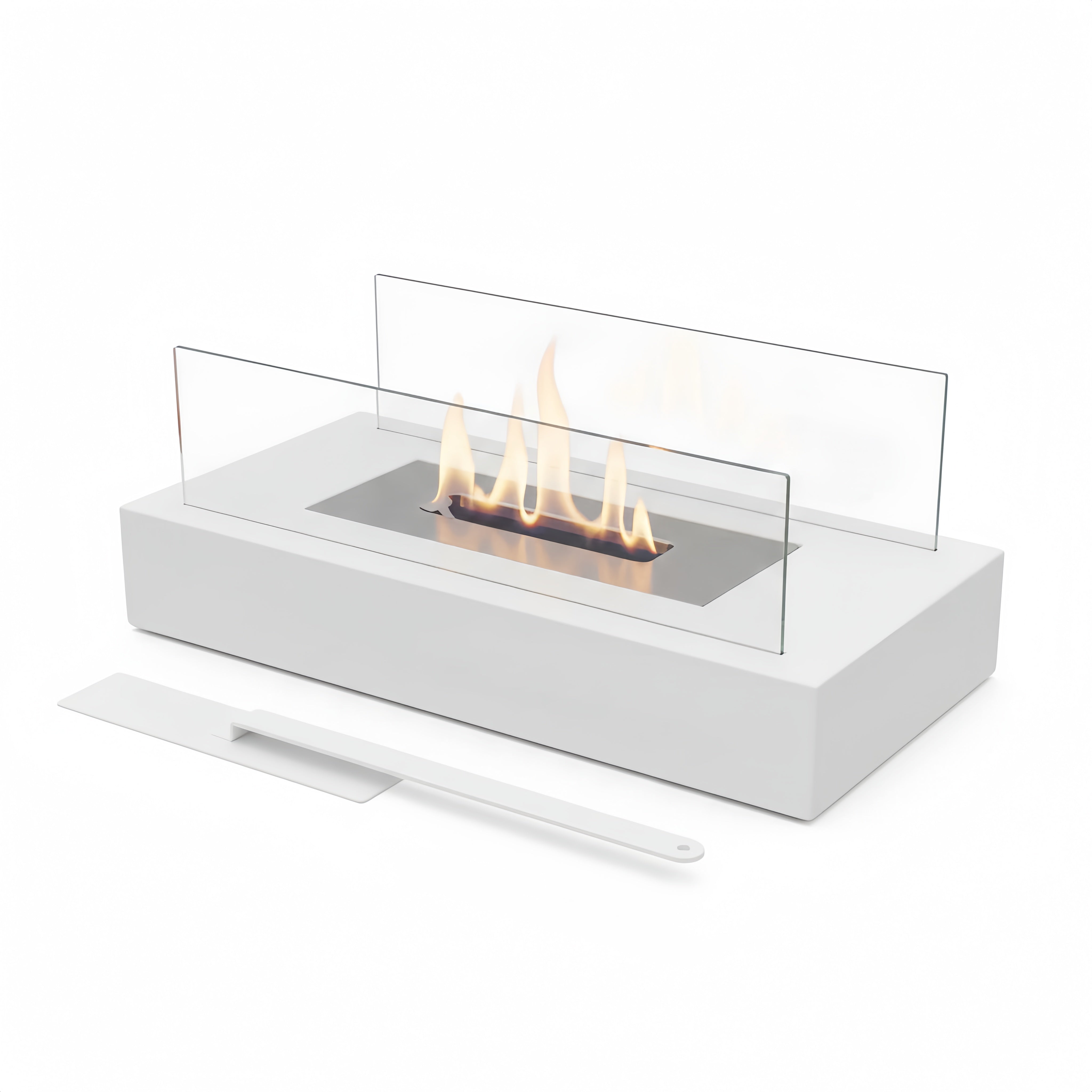 Cheminée de table rectangulaire premium au bioéthanol - verre borosilicate et acier de haute qualité