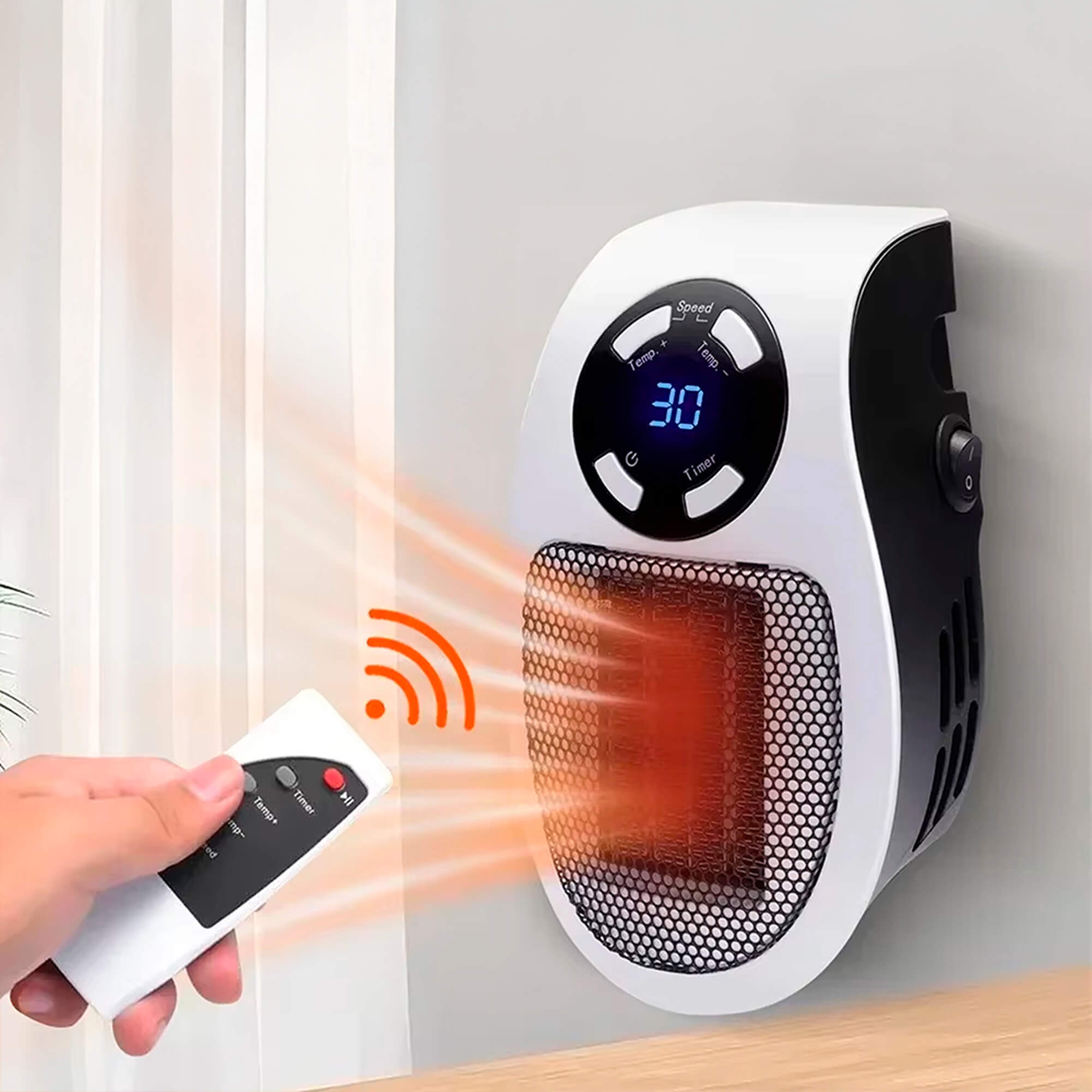 Mini radiateur électrique portable enfichable 500 W, thermostat intégré, protection contre la surchauffe et prise pivotante