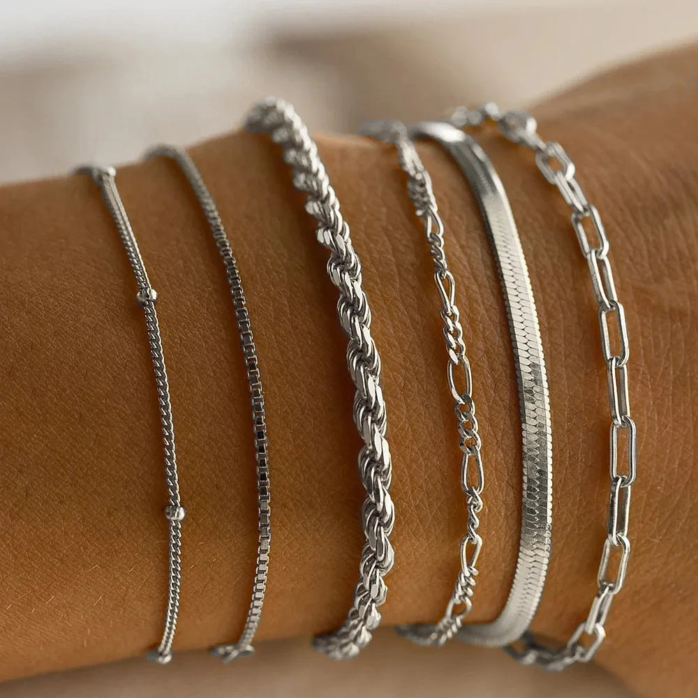 Dames Armbandenset met Schakeldesign – Trendy Layered Armbanden voor Dagelijks Gebruik
