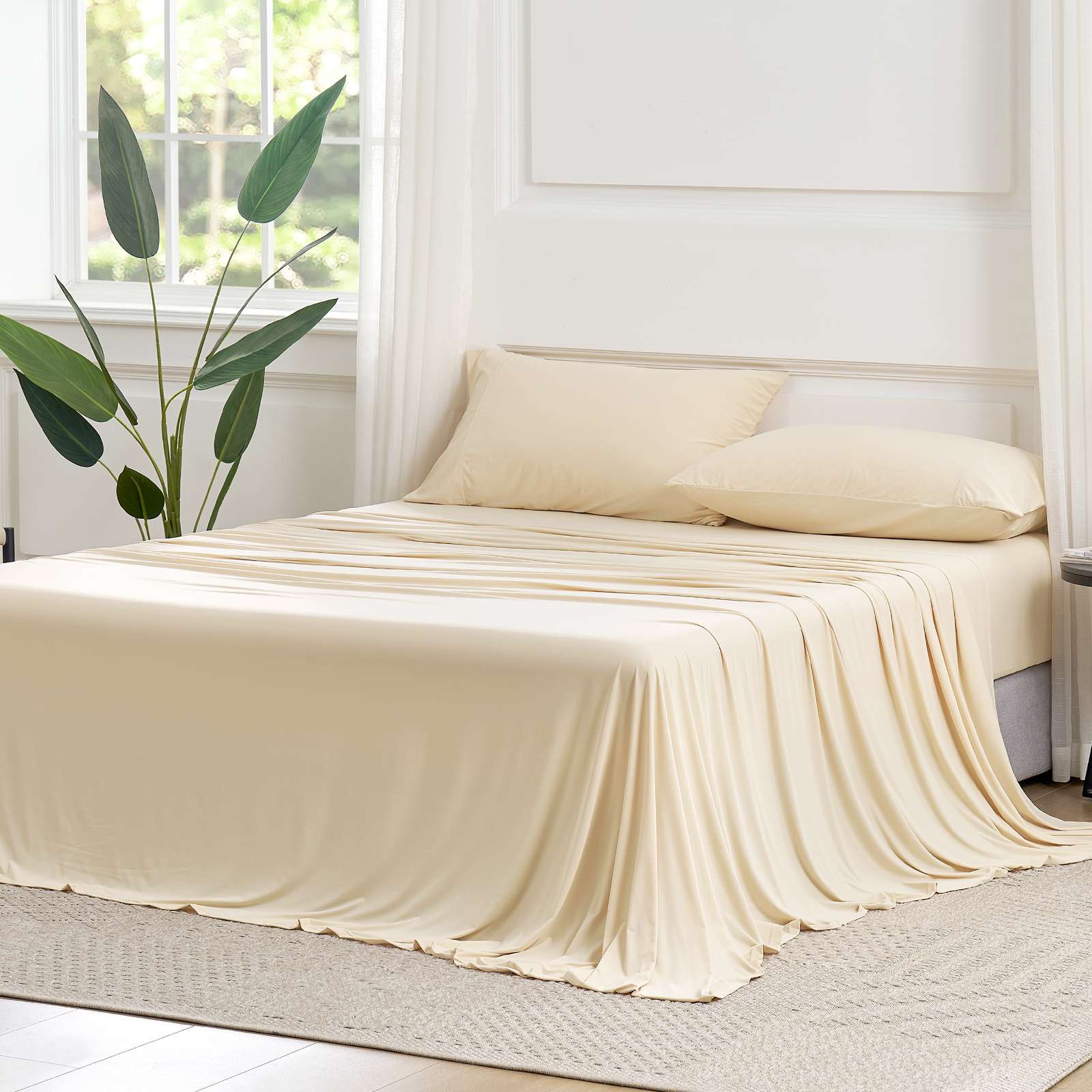 Bonheur douillet | Parure de lit avec draps rafraîchissants performants et design à poches profondes | Confort respirant pour les dormeurs chauds
