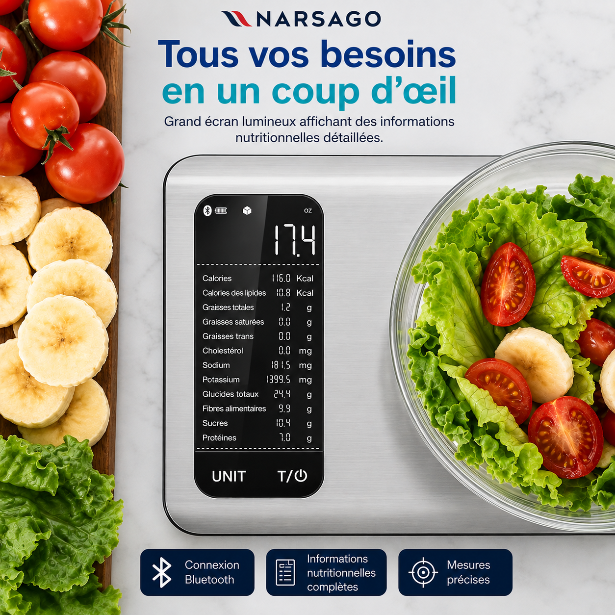 Sakerplus® Balance de Cuisine Connectée – Suivi Intelligent de la Nutrition