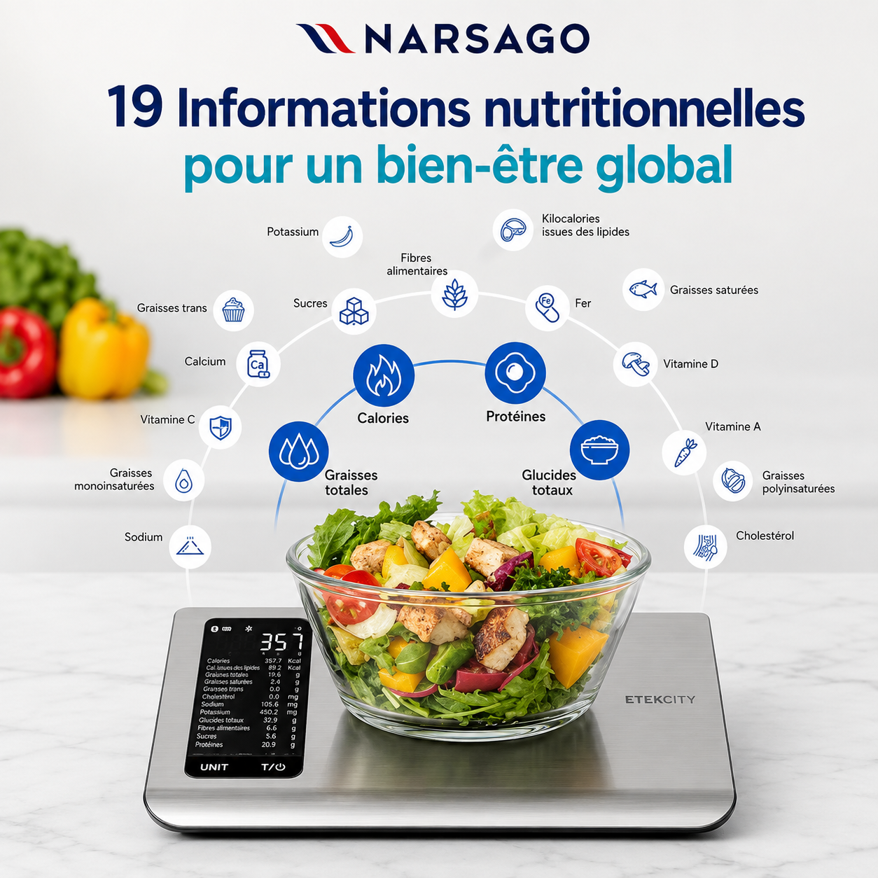 Sakerplus® Balance de Cuisine Connectée – Suivi Intelligent de la Nutrition