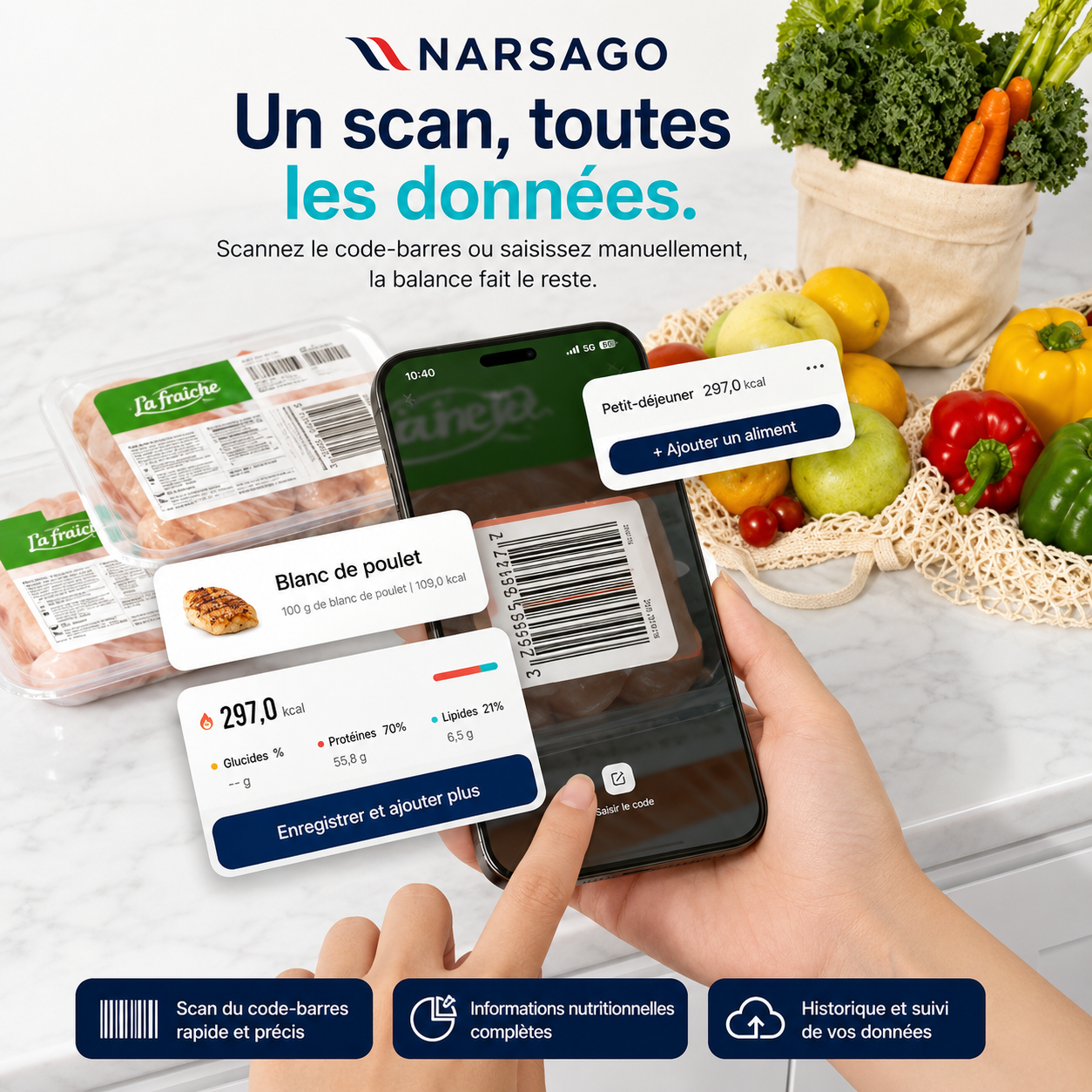 Sakerplus® Balance de Cuisine Connectée – Suivi Intelligent de la Nutrition